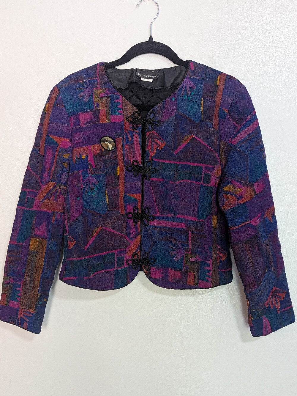 Vintage‎ 80s 90s In Group Ltd Size 6 Quilted Abstract Print Frog Closure Jacket